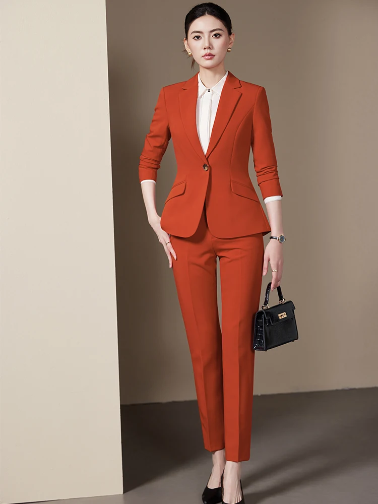 Vermelho cáqui preto senhoras calça terno feminino 2 peças conjunto formal blazer e calças