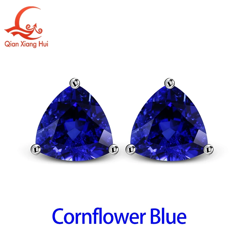 8MM/9MM Trillion Cut Lab Grown Ruby blue pink Sapphire Stud Earrings 925 Silver Screw Back Earrings Gemstone Jewelry For Women