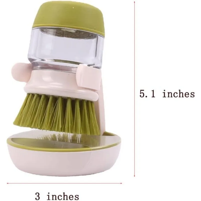 Dish Brush with Soap Dispenser, Dishwashing Kitchen Scrub Brushes Dish Scrubber with Holder Drip Tray, for Cleaning Pan, Pot, Sink(Grey)