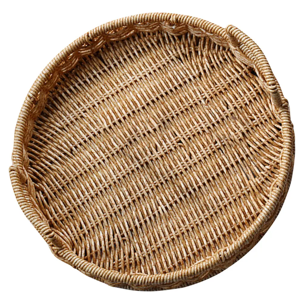 

Woven Bread Basket Large Capacity Round Storage Organizer For Kitchen Home Hotel Coffee Shop Imitation Rattan Sundries