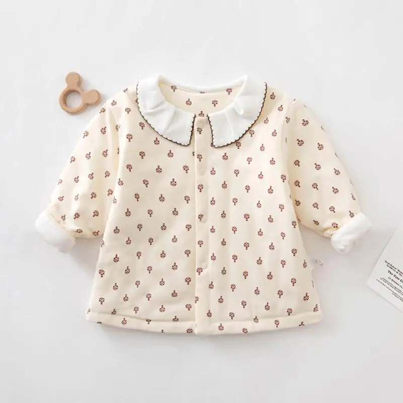 

2025 зимнее пальто с мягкими лацканами для новорожденных девочек, детское пальто, утепленная теплая верхняя одежда из чистого хлопка, одежда для малышей, куртка