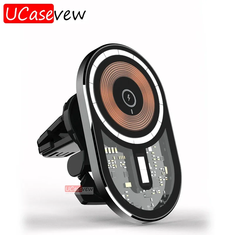 Transparent 15W Car Charger Type C Mobile Phone Fast Wireless Charger Car Mount Magnetic Holder For iPhone13 12 Pro Max Mini