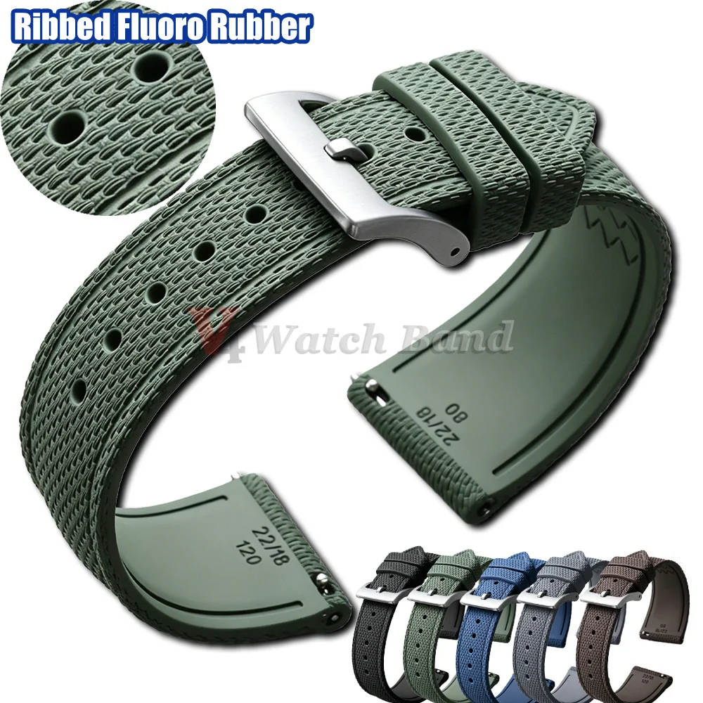 Bracelet de montre en caoutchouc FKM 20/21/22 mm à libération rapide pour Omega, Rolex, Seiko, Longines, bracelet en caoutchouc fluoré côtelé