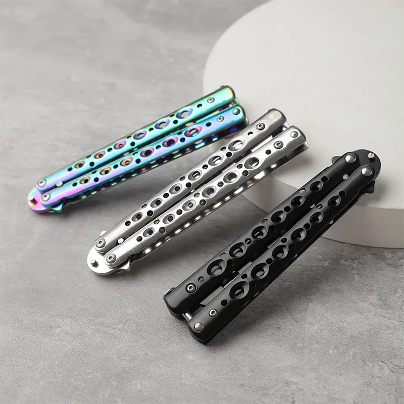 Imagem -04 - Treinador de Faca Borboleta Dobrável Portátil de Bolso Prática Faca Ferramenta Treinamento para Jogos ao ar Livre Treinador Balisong Aço Inoxidável