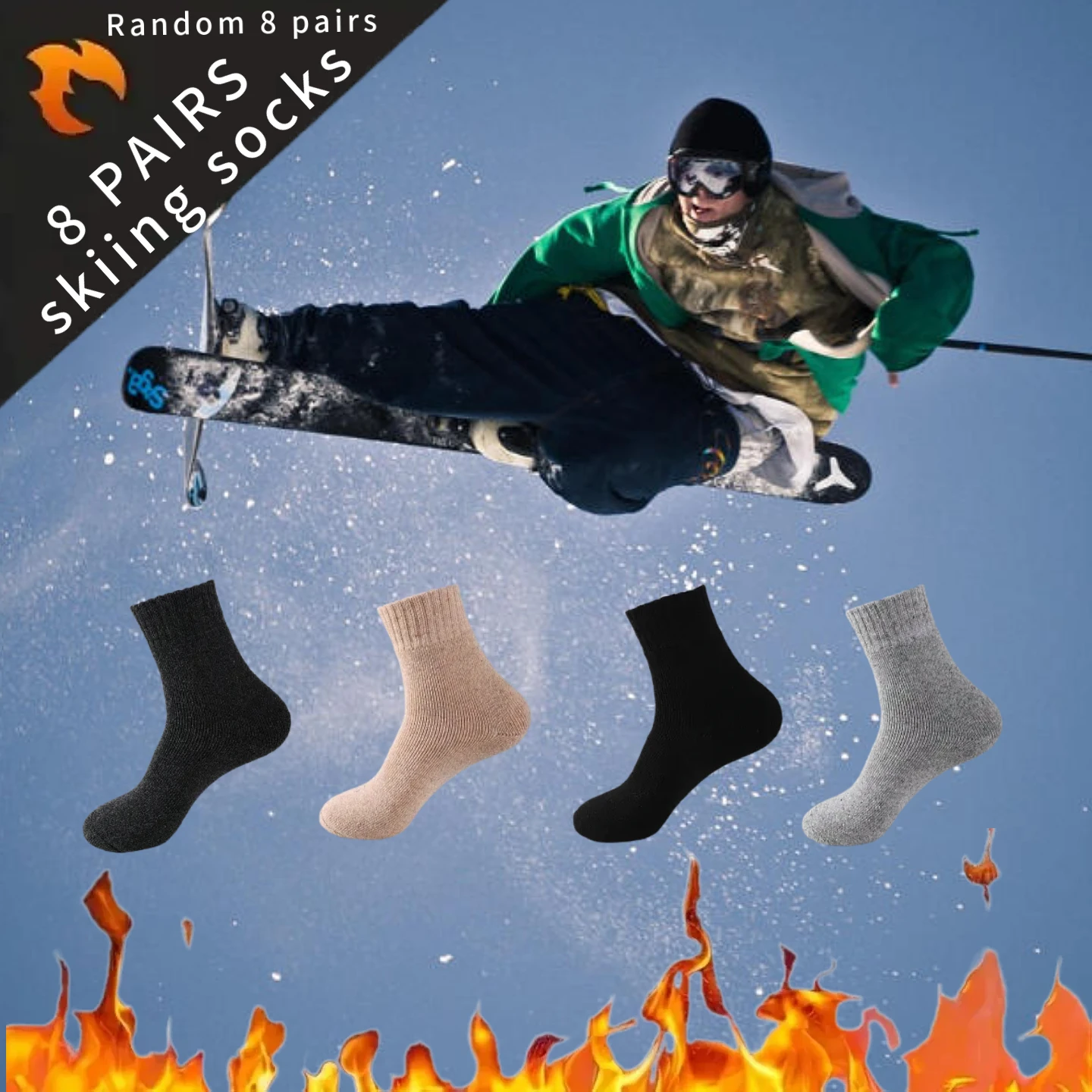 

8/4/1 Double Men's Winter Skiing with Velvet Warm Socks Heavy duty Thick Middle tube Socks with Velvet Durable Suitable