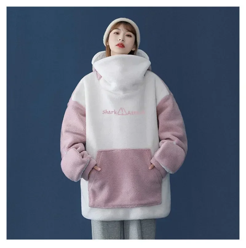 Felpa con cappuccio a forma di squalo Kawaii autunno inverno per donna Cappotto carino e divertente Felpa con cappuccio addensata oversize allentata alla moda coreana
