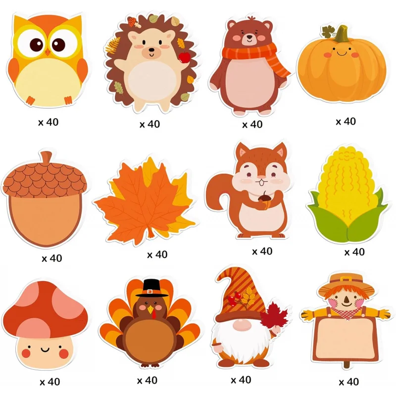 12 عبوة من هدايا حفلات الخريف - ملاحظات عيد الشكر مقاس 3 × 3.14 بوصة، ملاحظات لاصقة صغيرة ولطيفة #3