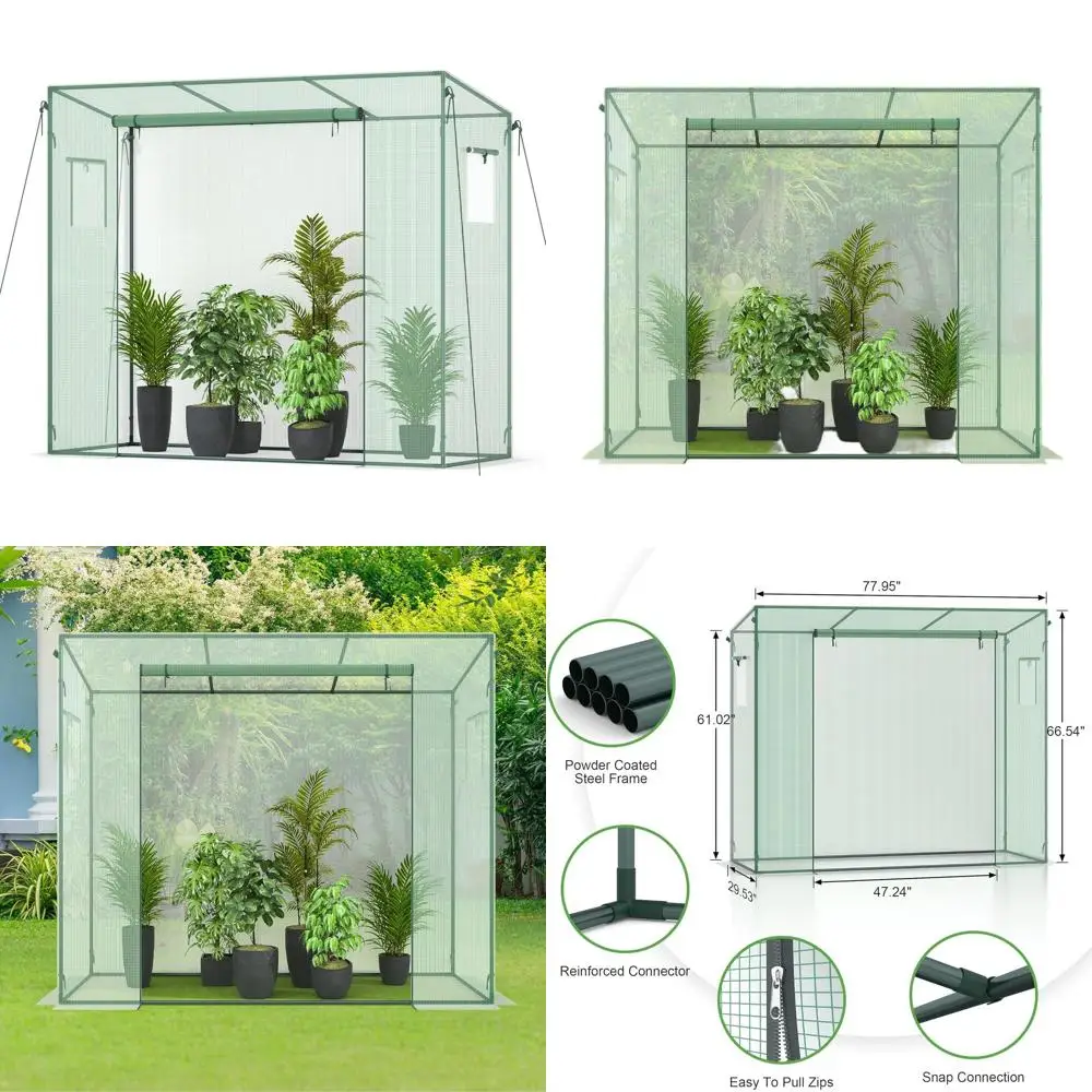 

Portable Indoor/Outdoor Greenhouse with Insulated PE Cover, Zipper Door & Window for All-Season Plant Growth