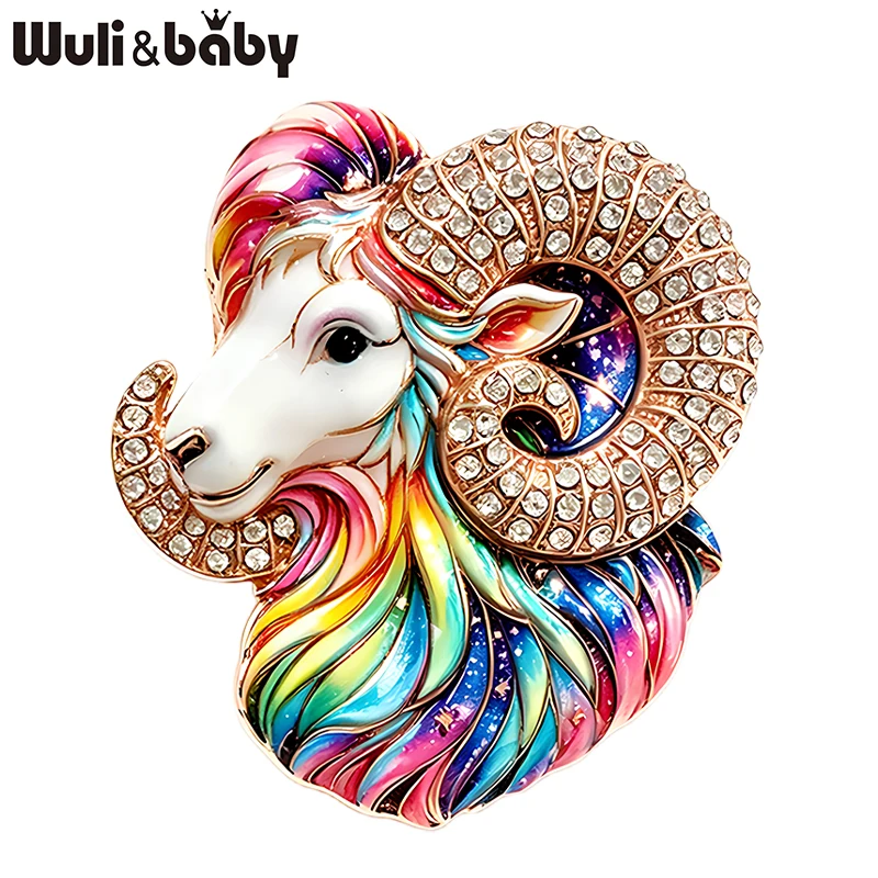 Wuli&baby Beautiful Goat Brooches For Women Unisex 2-color Rhinestone Charming Year Of the Goat Zodiac Animal Party Brooch Pins