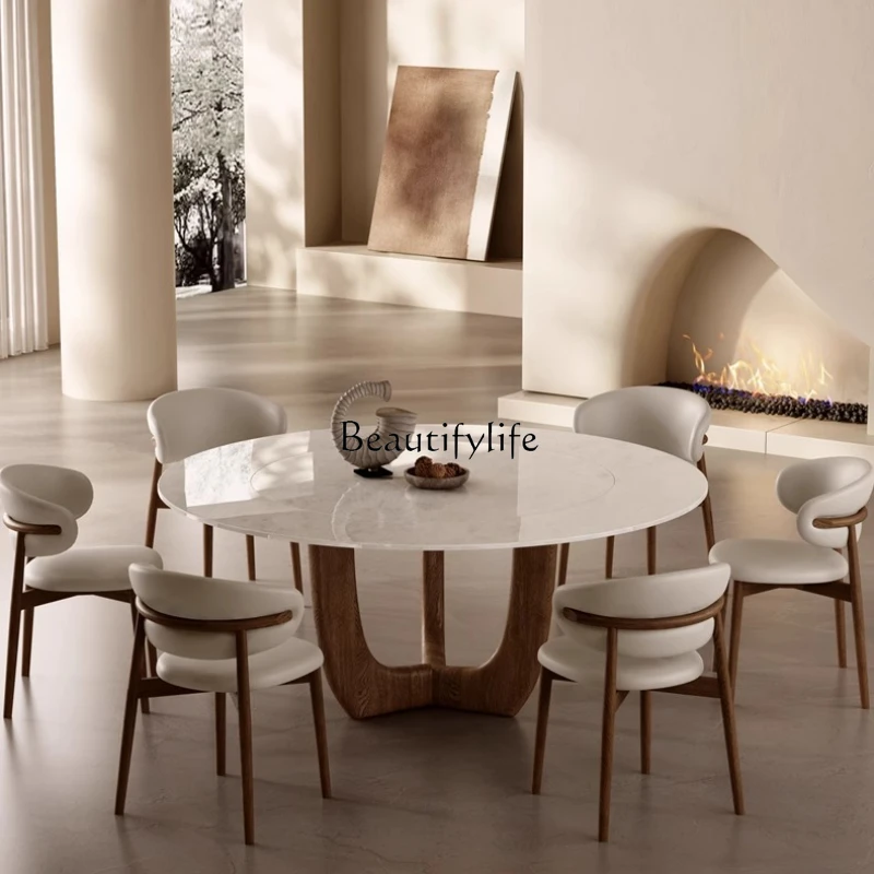 

45Italian Minimalist Imported Pure Natural Luxury Stone Dining Table Marble Round Table with Turntable