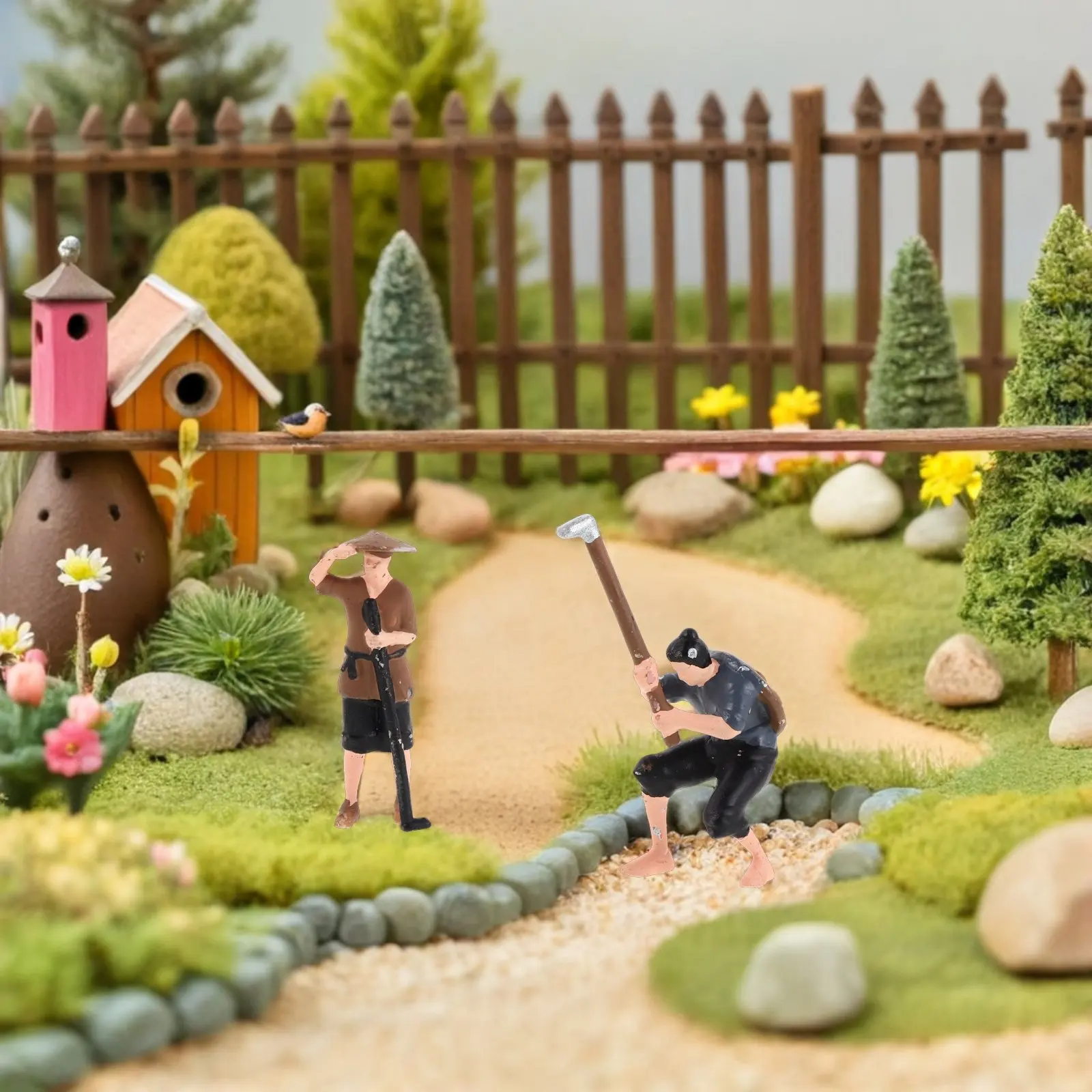 

2pcs Micro Landscape Farmer Figures Resin Garden People Mini Farm Scene Models Ancient Small Scale Characters For Fairy Garden