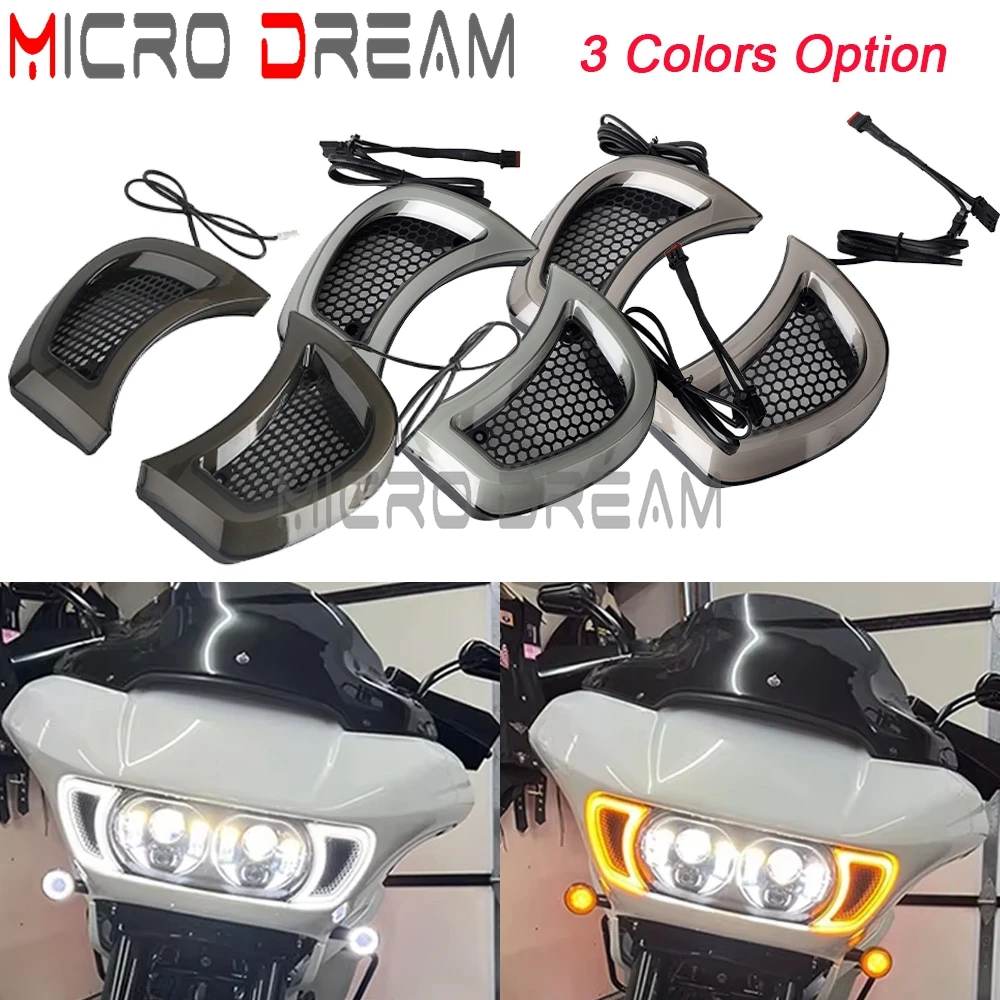 

Motorcycle Accessories LED Headlight Vent Accent Turn Signals Running Lights For Harley Road Glide FLTRU FLTRXS FLTRK FLTR 2015+