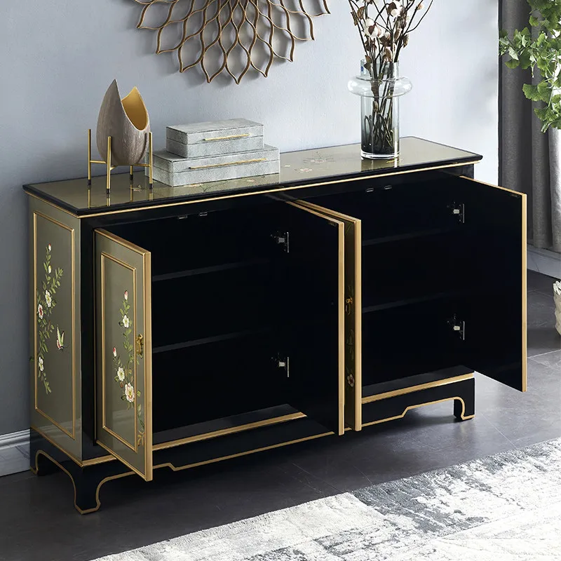 CX new Chinese side cabinet household silver foil painted cabinet solid wood foyer cabinet storage