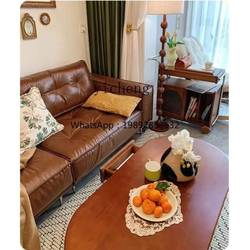 v3 leather sofa living room straight row antique caramel color oil wax leather art sofa