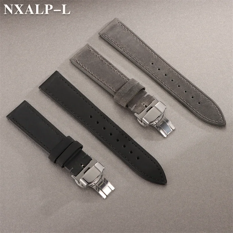Винтажный ремешок для часов из натуральной яловой кожи с пряжкой-бабочкой, ремешок из телячьей кожи для Omega для умных часов Seiko, браслет 18/19/20/21/22/24 мм