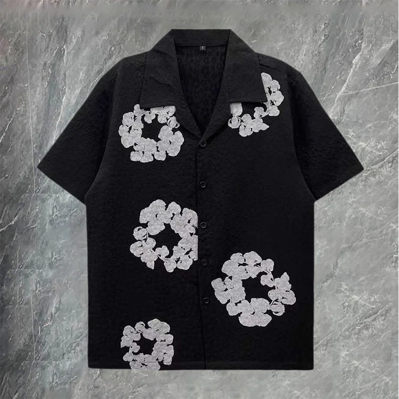 2026 Casual Shirt Black Short Sleeve Shirt Party Dress Shirts Men Clothing Jacquard Flower Shirts Men Camisa Social Masculina