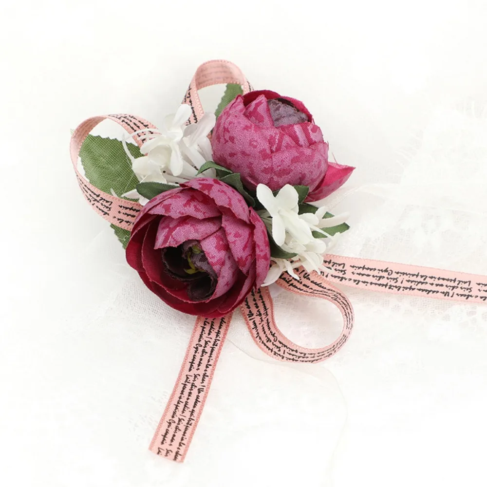 Винтажный шелковый браслет с цветком розы для мужчин, жених, лента на запястье, корсажный браслет Fille D'honneur Mariage