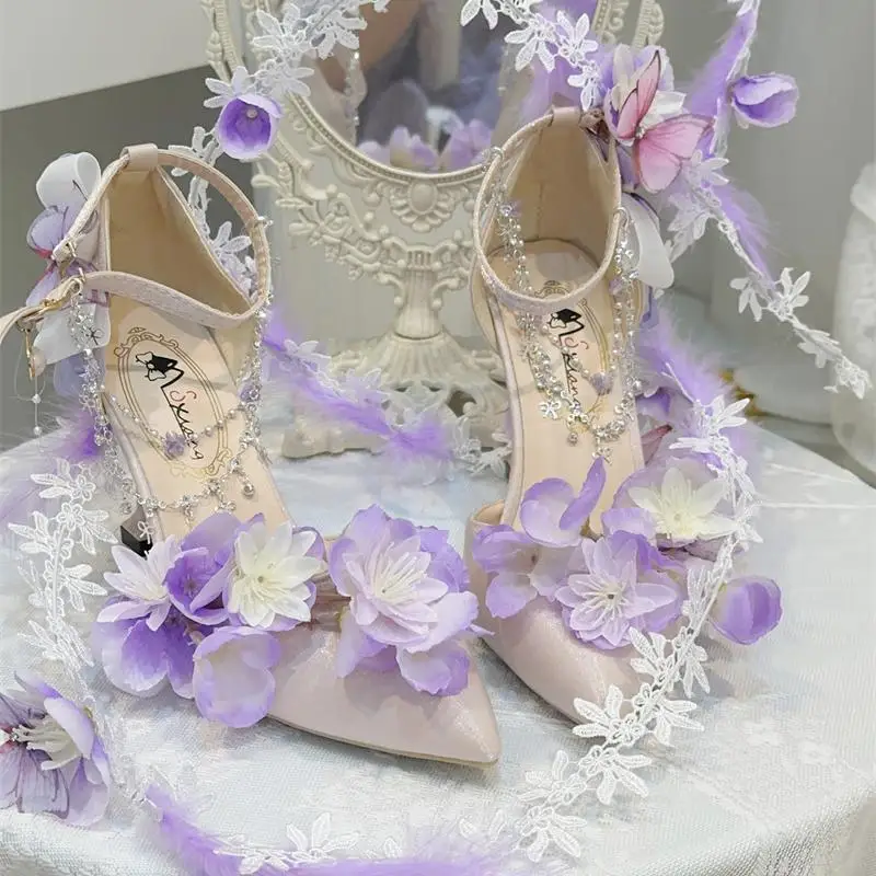 

Original Lolita High Heels Falling Sweet Girl Tea Party Shoes Pointed Fairy Elegant Luo Shoes Wedding Shoes