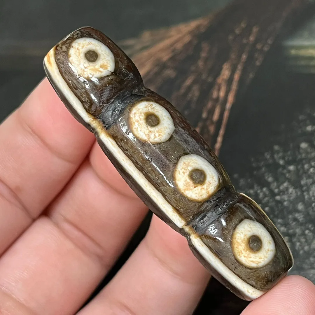 Magic Tibetan Old Agate DZi *8 Eyes* Bead Amulet pendant 55mm Z0414