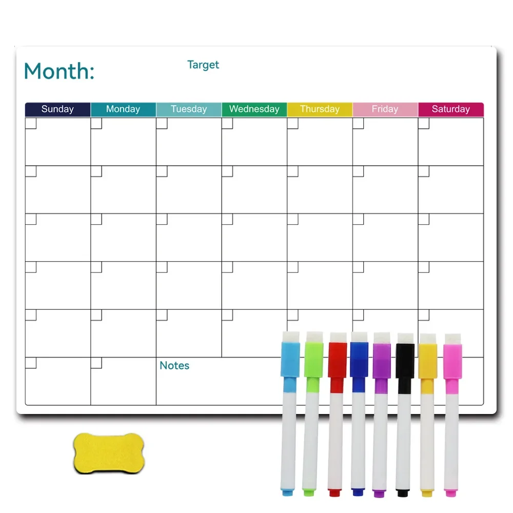 Calendar Weekly Calendar Refrigerator Sticker Message Board Magnetic Sticker Movable Erase Monthly Schedule Magnetic Whiteboard