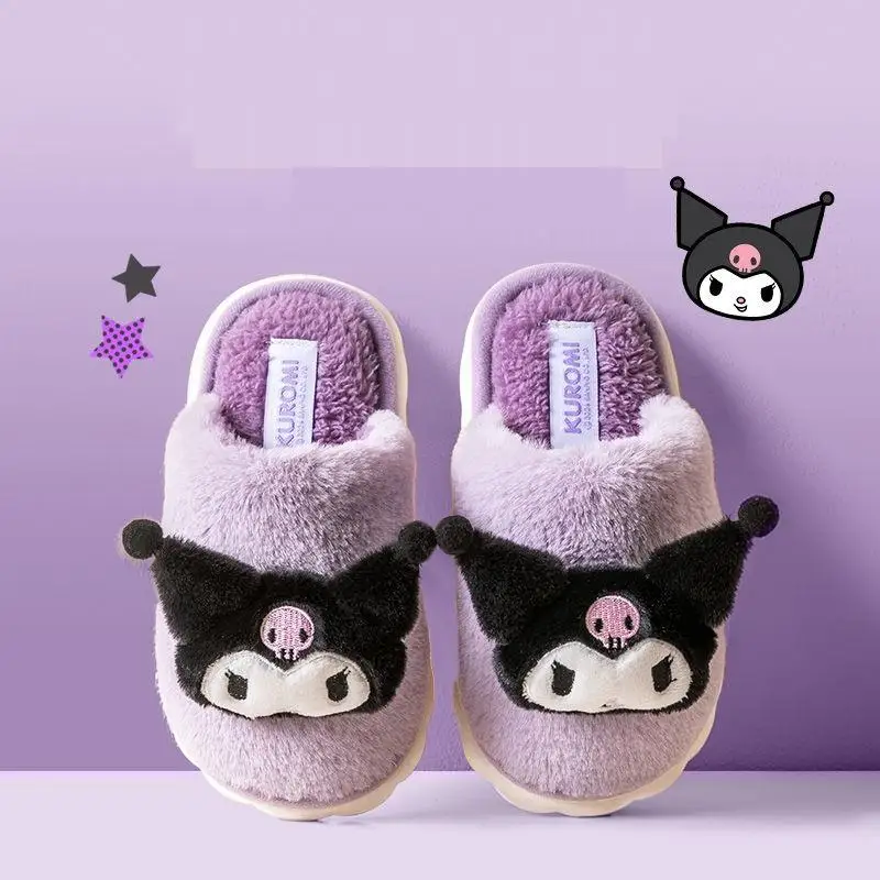 

Sanrio Kuromi/тапочки для девочек, осенне-зимняя детская домашняя утепленная теплая обувь, модная новая домашняя обувь с героями мультфильмов Kawaii