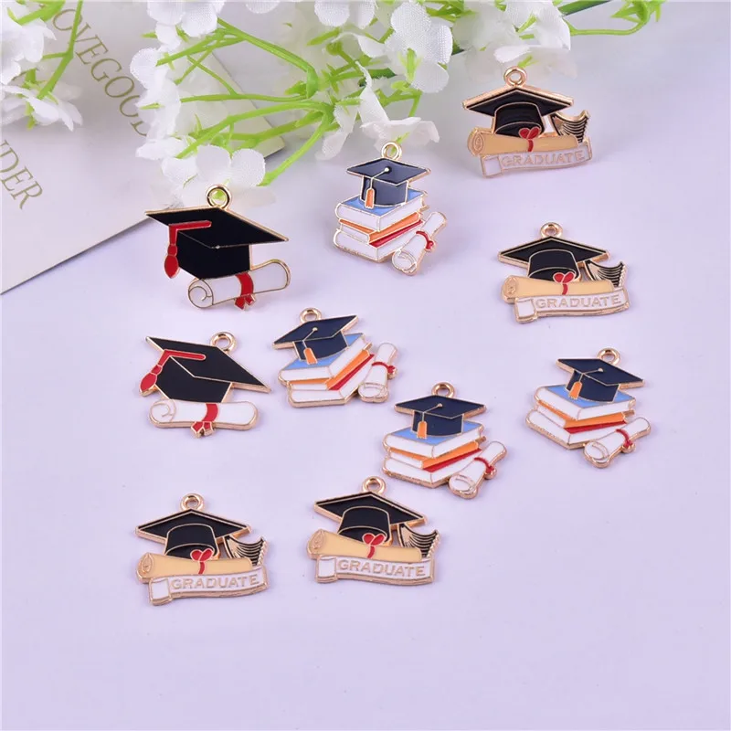 Mix 10pcs/pack Graduation Cap Metal Charms Pendant Jewelry Making Craft DIY