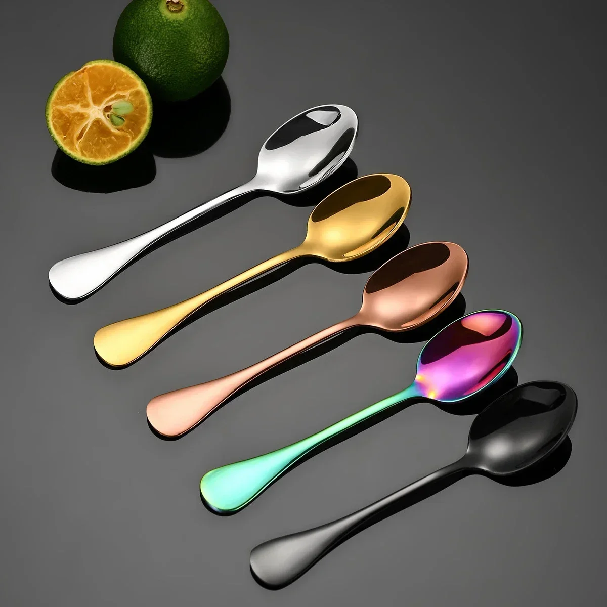 6 Pieces Stainless Steel Tea Spoon Stirring Spoon Ice Cream Cake Sliver Spoons Set Rose Gold Cutlery Mirror Tableware