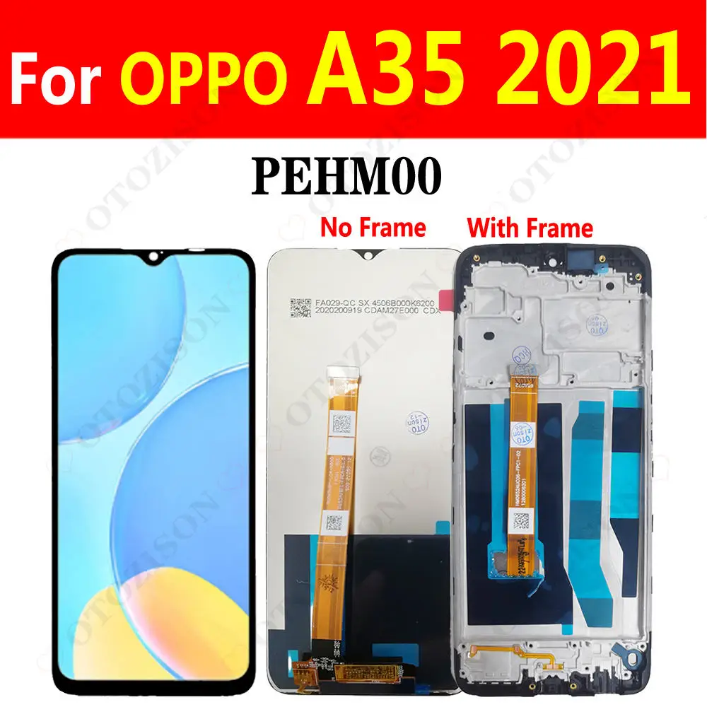 ЖК-дисплей 6,52 дюйма для OPPO A35 2021 PEHM00, ЖК-дисплей с рамкой, сенсорный экран, дигитайзер, датчик в сборе, замена для OPPO A35 LCD