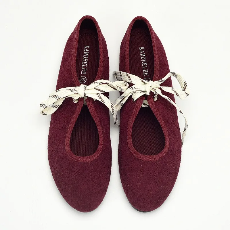 Casual Lace Up Red Ballet Flats Shoes for Women Comfortable Cloth Mary Janes Footwear Spring Autumn Round Toe Ladies Loafers view 3