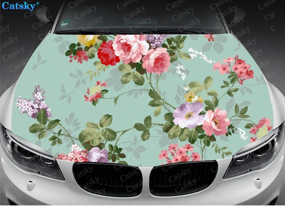 Floral Pattern Printing Women Car Hood Wrap Color Vinyl Sticker Decal Truck Graphic Bonnet Decal Custom Car Decoration Stickers