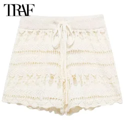 TRAF Women's Shorts Summer 2024 Shorts Women Women High Waist Short Knit Sexy Off White Shorts Korean Style Short Cycling Shorts