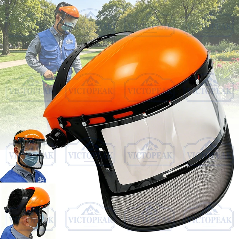 Casco de seguridad para cortadora de césped con cubierta de malla completa y visera protectora para tala y desbroce, equipo de protección.