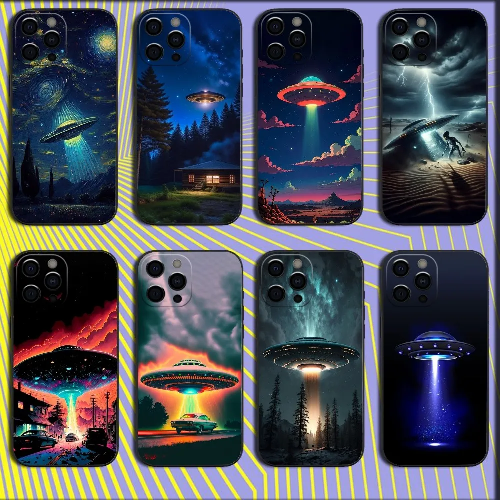 UFO Alien Thing Phone Case For iPhone 16,15,14,13,12,11,Pro,X,XS,Max,XR,Plus,Mini Soft Black Cover