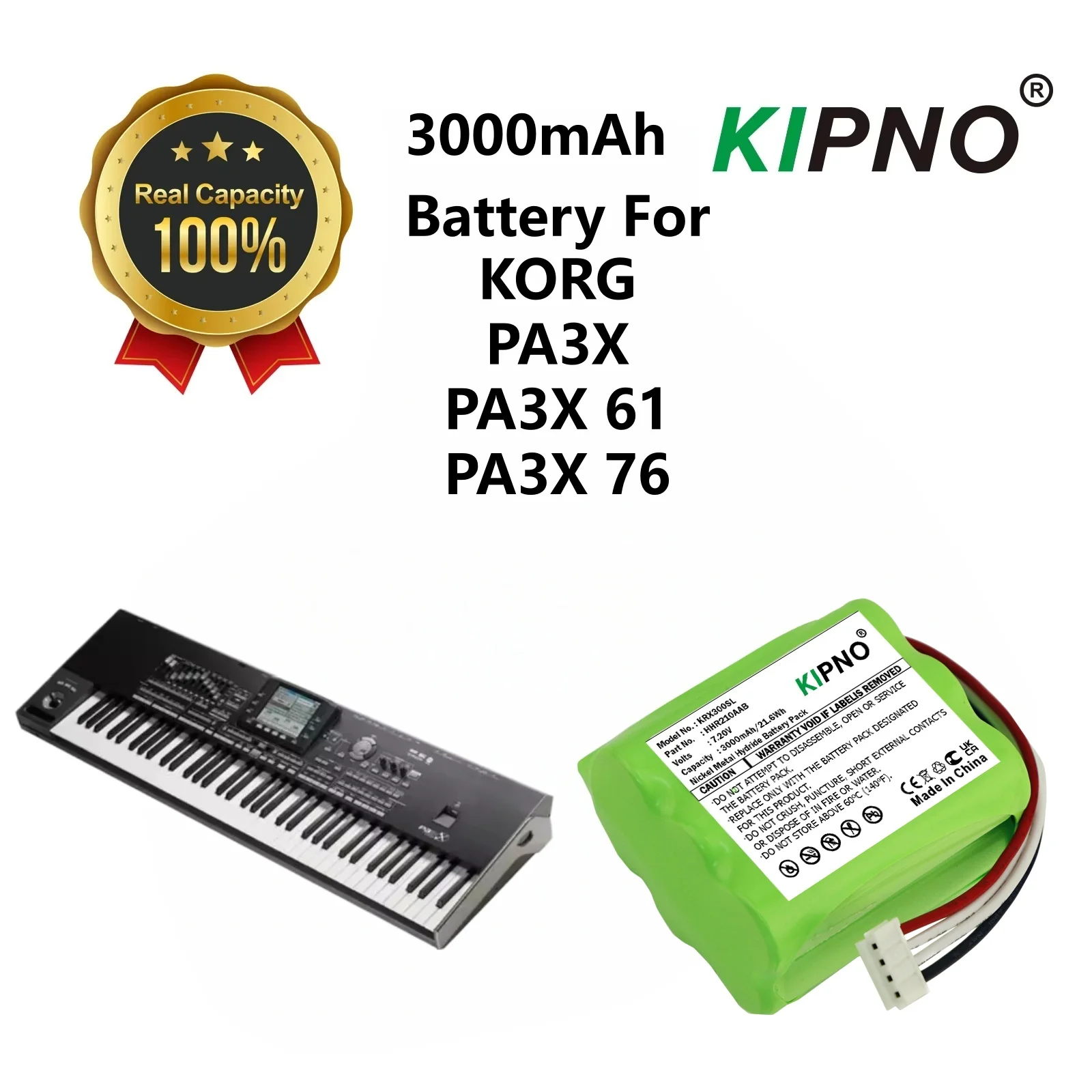 

KIPNO Ni-MH 7.20V 3000mAh Equipment, Survey, Test Battery HHR210AAB, KITBAT1002 for KORG PA3X, PA3X 61, PA3X 76