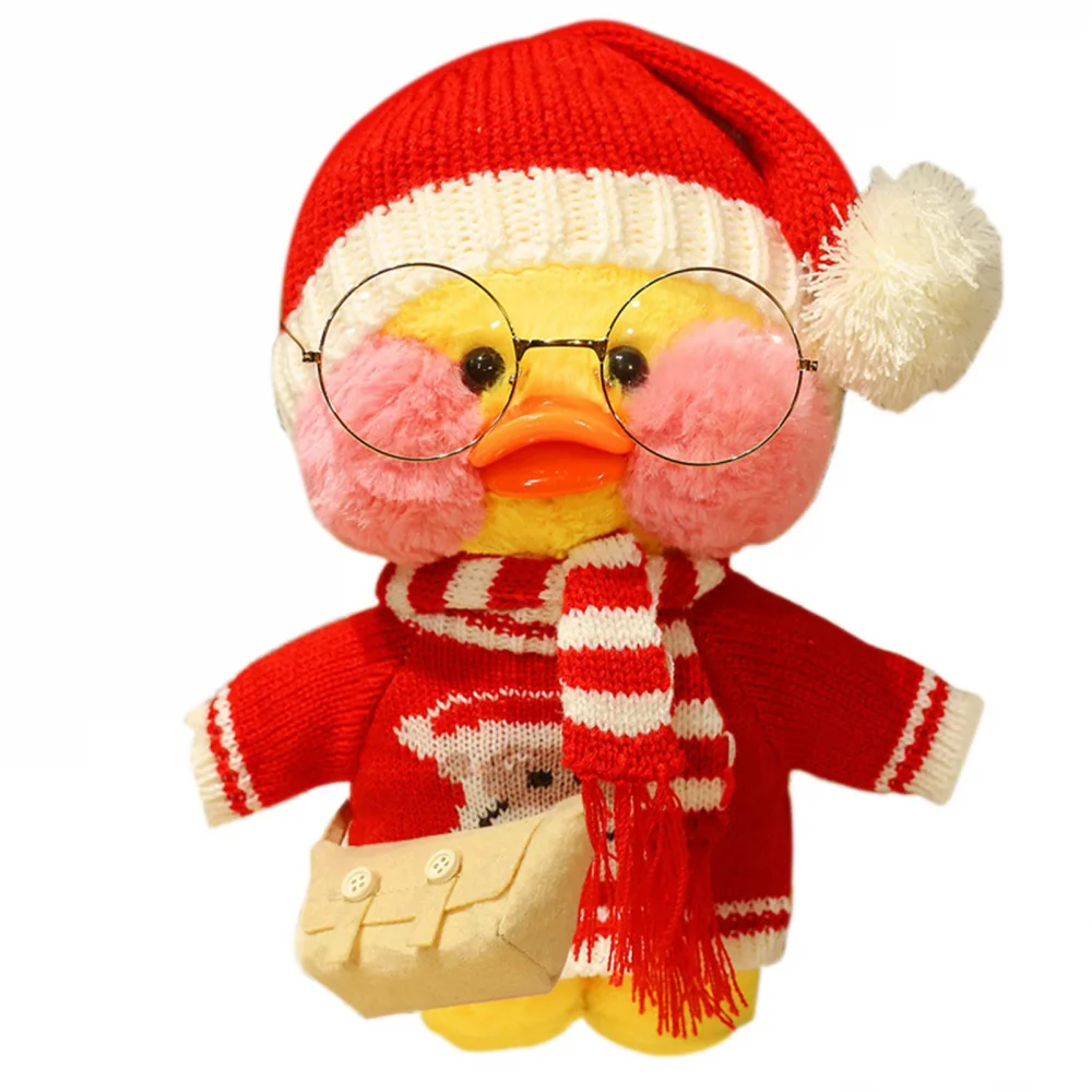 30Cm natale anatra gialla peluche peluche morbido con cappello carino e occhiali Hugglable natale anatroccolo regali per bambini