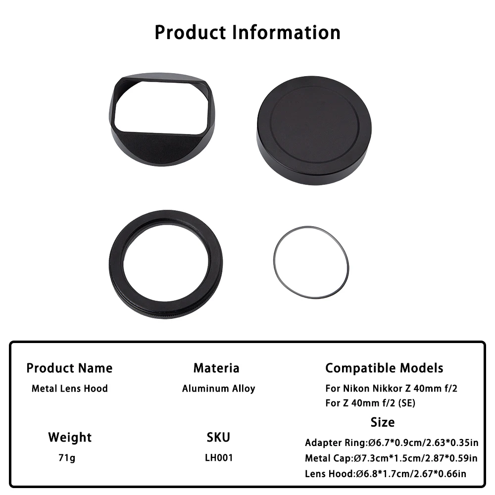 Z40F2 Metal Screw-in Lens Hood Lens Cap LH-N52 Replaces for Nikon Nikkor Z 40 F2SE/Z 40mm F2 Camera Lens Hood ZF Accessories - Image 6