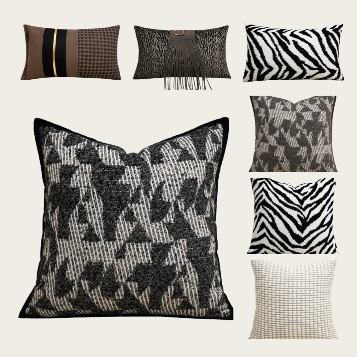 الفاخرة أسود رمادي الجاكار رمي المخدة غطاء الوسادة أريكة بني داكن Pacthwork وسادة غطاء زيبرا نمط