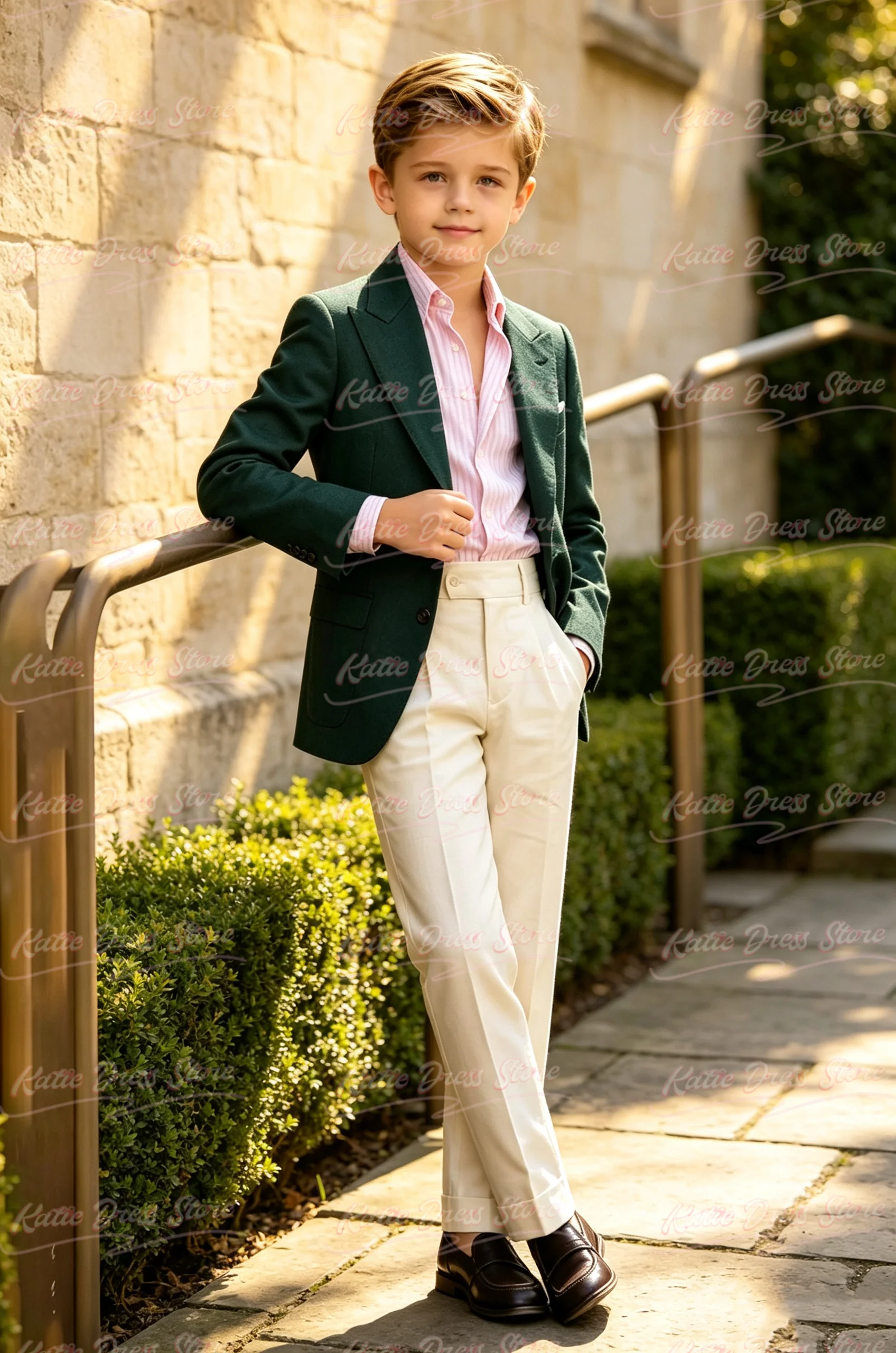 Forest Green Single Breasted  2-Piece Suit Jacket Pants Formal Kids For Wedding Birthday Party School Performance Wear Custom