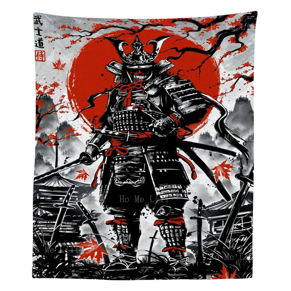 An Ink Painting Soldier Under The Unknown Japanese Samurai Cherry Tree Wall Hanging Home Decor