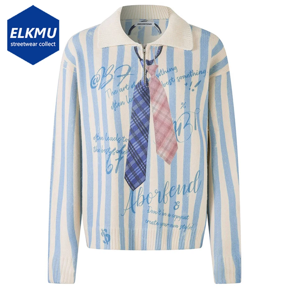 

Винтажные свитера большого размера, полосатые свитера в университетском стиле с галстуком, уличная одежда, свитера в стиле Харадзюку в стиле хип-хоп