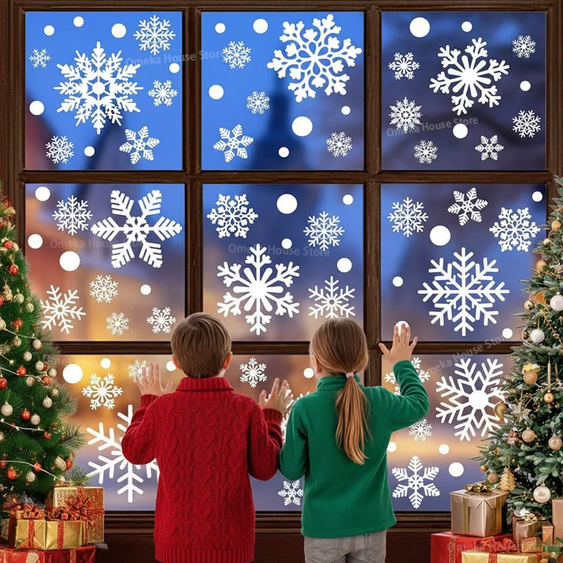 Weihnachtsdekorationen, Schneeflocke, statisch haftende Fensteraufkleber, Glasschrankdekorationen, leimlose PVC-Wandaufkleber für das neue Jahr