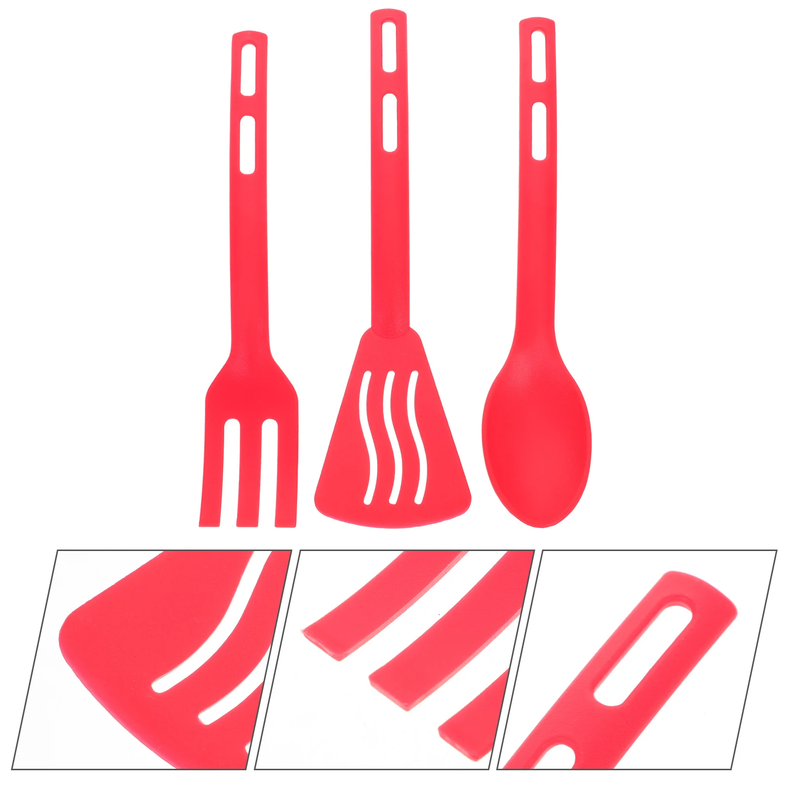

3Pcs Nonstick Kitchen Cooking Utensils Set High Temp Resistant Red Spoon Turner Fork Tool Suite Must Have Cookware
