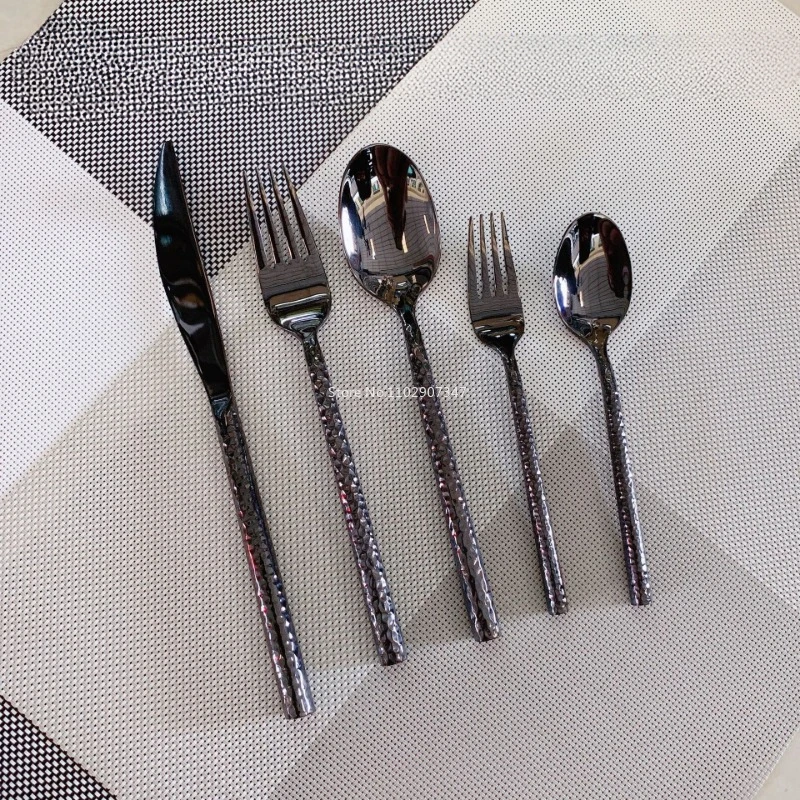 5PCS Black Tableware Tea Fork  Spoon Hammer Order Western  Set