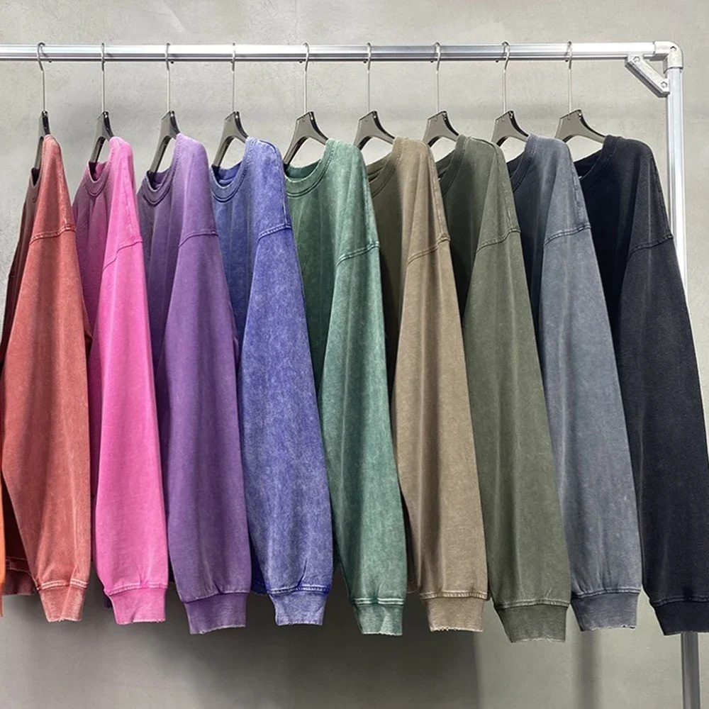 2026 Washed Sweatshirt for Men Women Cotton Loose O-Neck Oversized Clothing Korean Y2k Tops Casual Vintage Long Sleeve Hoody
