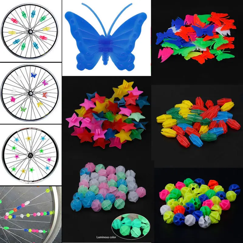 25/35Pcs Bike Bead Spoke Beads Colorful Safety Kids Clip Bicycle Round Multi-color Love Heart Stars Wheel Accessories Decoration