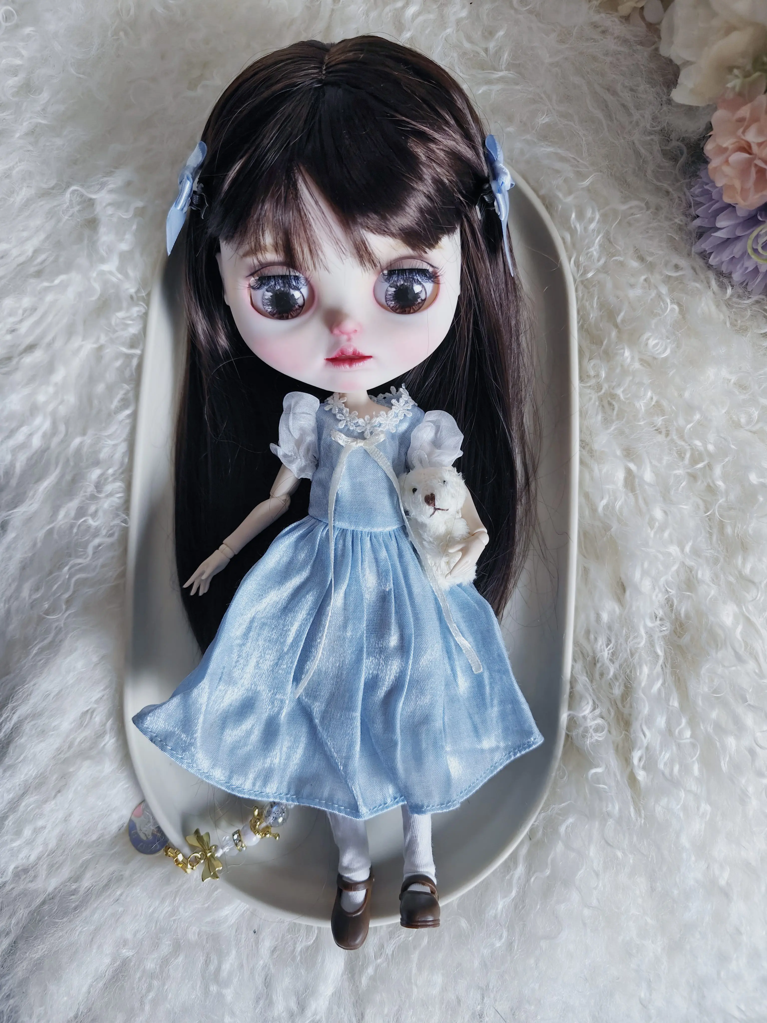 Blythe Doll Clothes dress blue skirt Set of 4  for Ymy Licca Azones Ob24 Ob22 Doll  kawaii  action figure Accessories