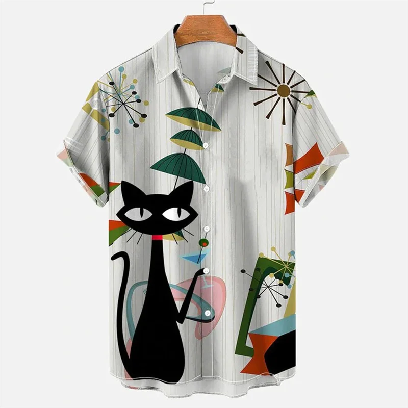 Men's Summer Shirt Egyptian Cat 3D Pattern Shirt Summer Collar Short Sleeve Retro Top 2026 Suitable for Both Men and Women