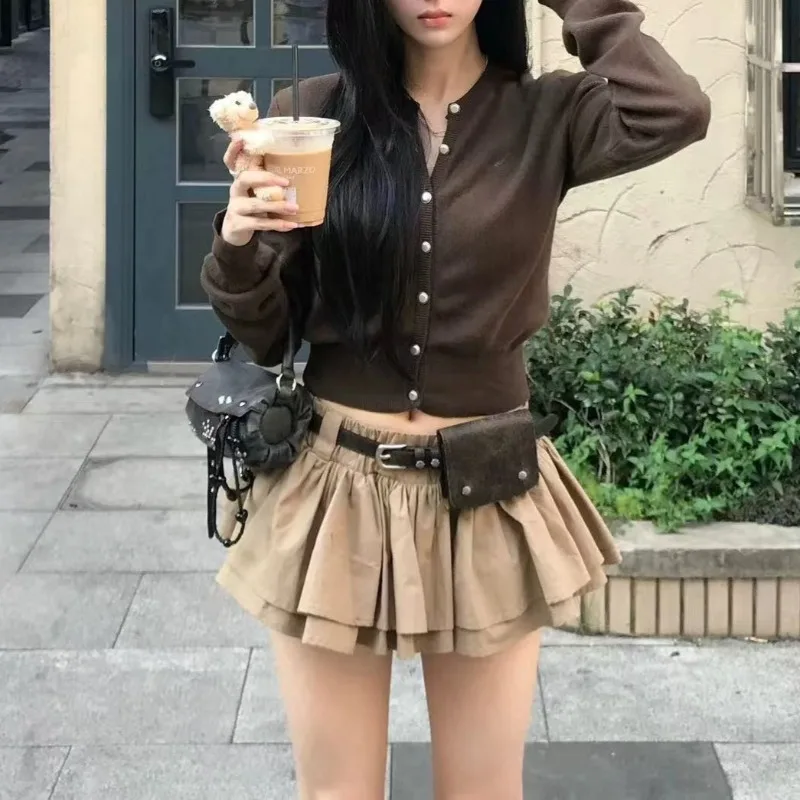 

Винтажный универсальный однотонный короткий вязаный кардиган, корейский шикарный однобортный джемпер меньшинства, японские тонкие уличные мягкие свитера