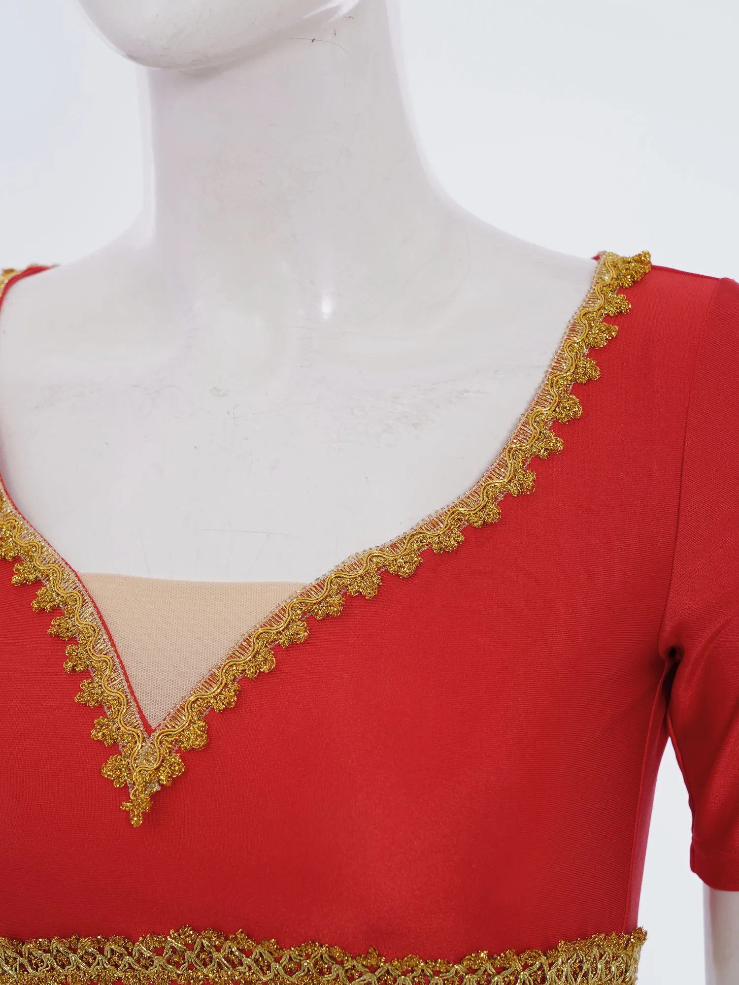 Costume da danza del ventre da donna Top camicetta corta con finiture dorate luccicanti Abbigliamento da pratica a maniche corte traspirante per danza indiana del Medio Oriente