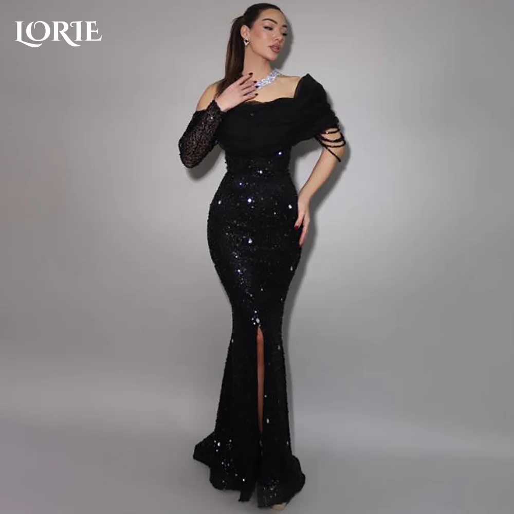 

LORIE Mermaid Evening Dress Saudi Party Dress Prom Dress Sparkly One Shoulder Shiny Evening Dress Long Customized Cocktail Dress